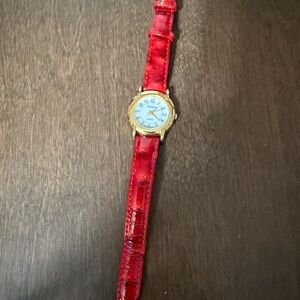 Vintage RUMOURS WOMANS Quartz Watch Vintage Red Genuine Leather Band Tested